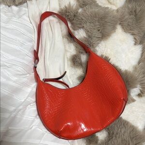 orange faux leather purse
